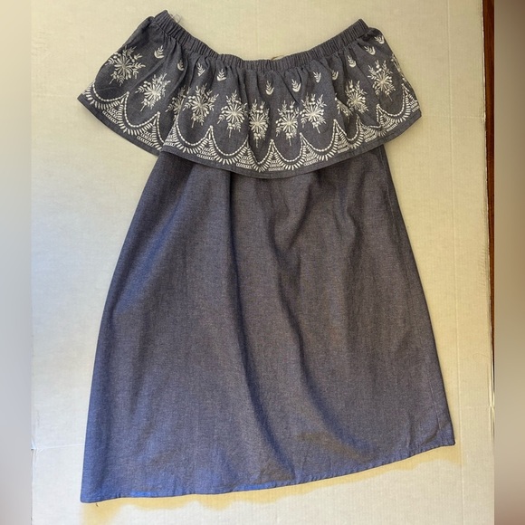 Cost Plus World Market Blue Chambray dress w/white embroidery detail Sz-L/XL.U12 - Picture 5 of 12